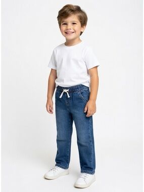 Boys’ Elastic Waist Denim Straight Pants - Blue